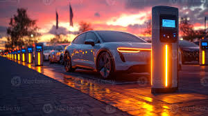 Modern electric car charging at a charging station